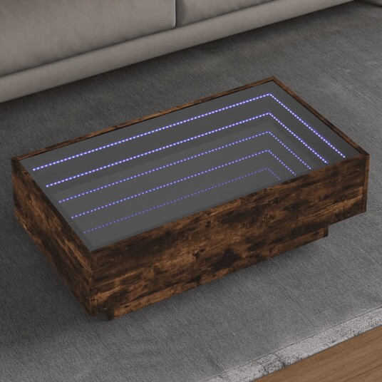 Salongbord med LED røkt eik 90x50x30 cm konstruert tre 847522