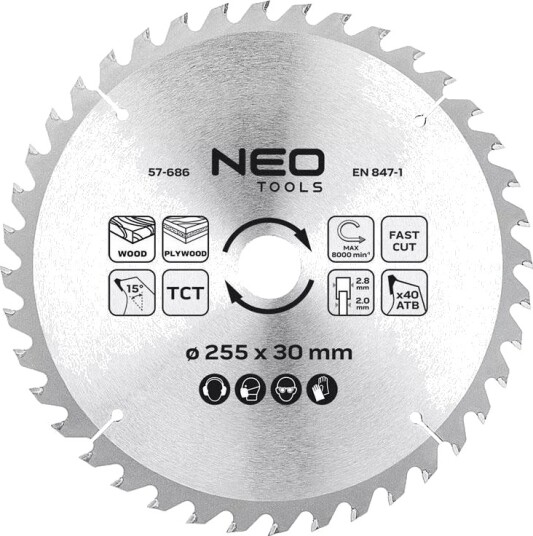 NEO Tools 57-686 Sagblad for sirkelsag - 255x30mm, 40 tenner