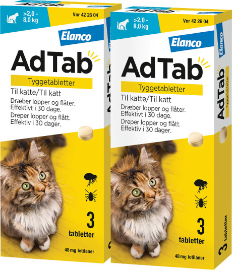 Adtab 48 Mg Tyggetabletter Til Katt 2 X 3 Stk. Adtab 48 Mg Tyggetabletter Til Katt 2 X 3 Stk.