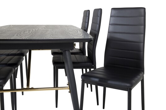 Gold Spisegruppe Forlengningsbar 180 220 cm Rektangulær med 6 Slim Stoler Sort/Guld