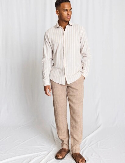 Bruun & Stengade Bs Burgos Casual Modern Fit Shirt   Beige   L