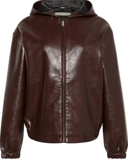 Calvin Klein Jeans Cropped Hooded Faux Leather Jack - DARK COFFEE - XS
