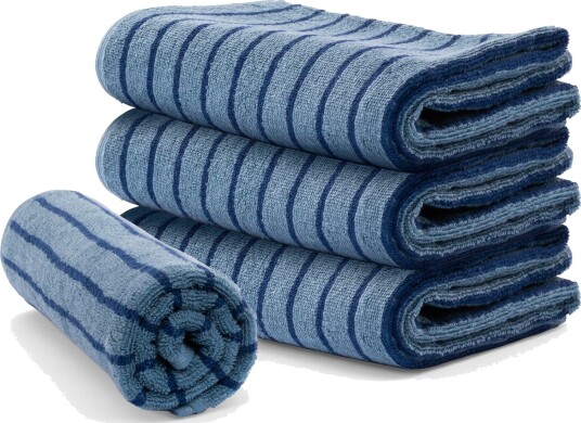 Stripet håndkle - 100% bomull - Badehåndkle 70x140 cm - Mørkeblå/lysblå