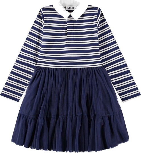 Molo Kjole Cyan Varm Navy Stripe Molo 9 10 år 134 140 Kjole Hvit Marineblå