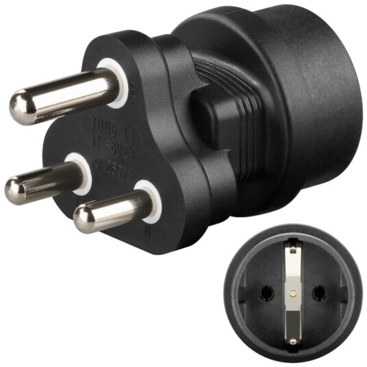 Goobay Nettadapter Sør-Afrika, svart stikkontakt med jording (type F, CEE 7/3) > Sør-Afrika-plugg (type M, BS 546, 15-A) Goobay Nettadapter Sør-Afrika, svart stikkontakt med jording (type F, CEE 7/3) > Sør-Afrika-plugg (type M, BS 546, 15-A)
