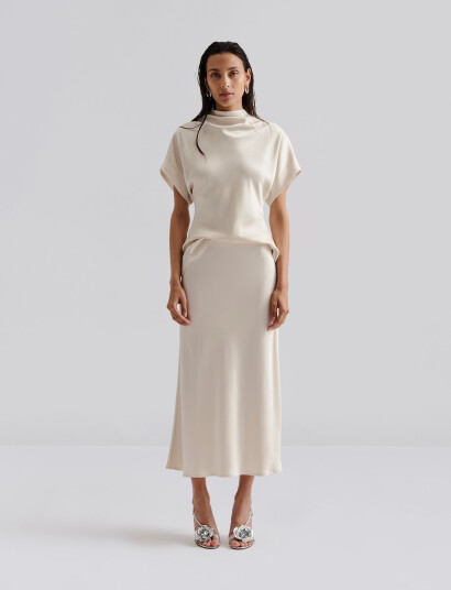 Malina Aubree Satin Midi Skirt Yellow XL