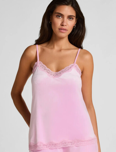 Hunkemöller Pj Cami Velours Scallop Lace Pink XS Hunkemöller Pj Cami Velours Scallop Lace Pink XS