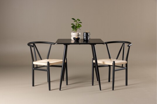 Polar Spisegruppe 75 cm Kvadratisk med 2 Alfons stoler Sort/Sort