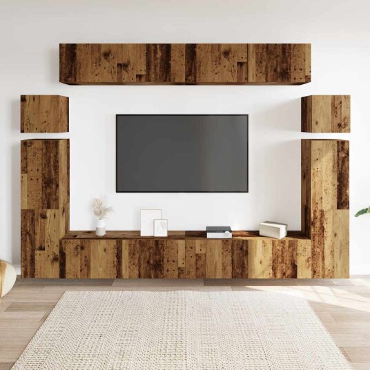  TV-skapsett 8 deler veggmontert gammelt tre konstruert tre 8721158760258