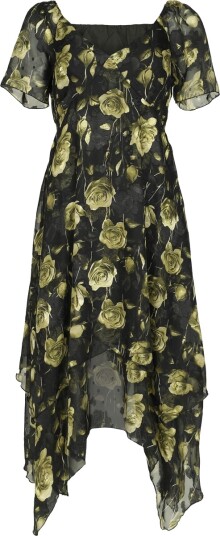 Jawbreaker Rockabilly Middellang kjole Asymmetrisk Midi kjole med Rose trykk S til L Damer flerfarget Jawbreaker Rockabilly Middellang kjole Asymmetrisk Midi kjole med Rose trykk S til L Damer flerfarget