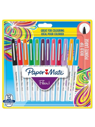 Paper-Mate Flair Felt Tip Pens  Bold Tip 1.2 mm  Assorted Colours  12 Count