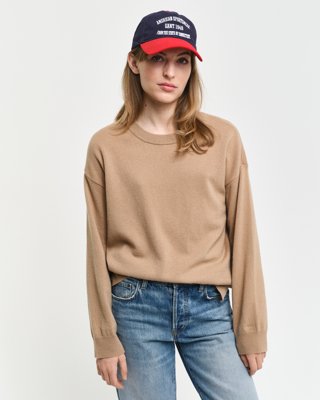 Genser i lammeull med rund hals CARAMEL BEIGE XS