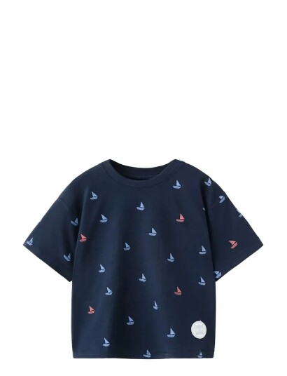 Mango Printed T Shirt With Boat Print   Navy   3 4