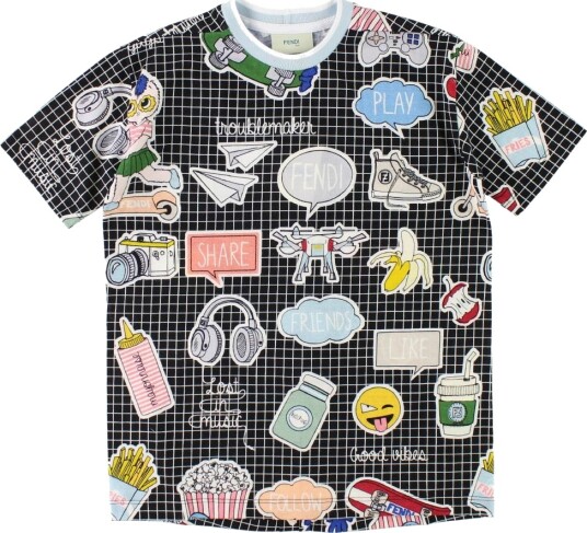 Fendi Kids T skjorte   Svart Rutet m. Trykk   Fendi   9 år 134   T skjorte