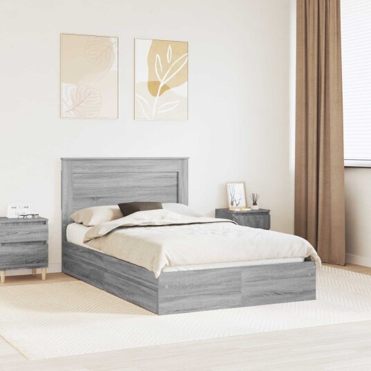 Seng med Oppbevaring Grå Sonoma 135 x 190 cm Konstruert tre