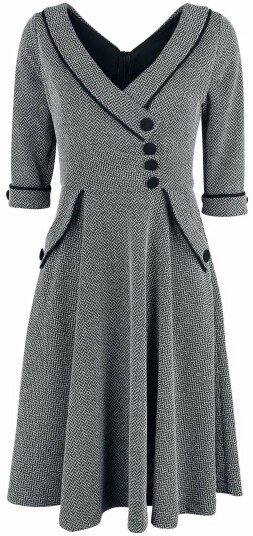 Voodoo Vixen Macie Herringbone Middellang Kjole til Damer i Grå - Størrelse S til 4XL