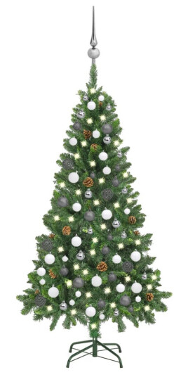 vidaXL Kunstig juletre med LED og kulesett og kongler 150 cm