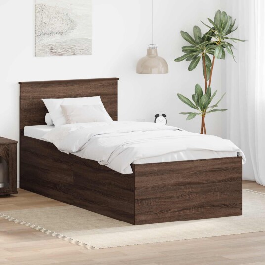 Sengestamme med hodegjerde Brun Eik 75 x 190 cm Konstruert tre