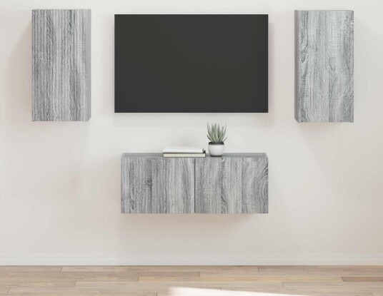  TV benksett Veggmontert 2 pcs Grå Sonoma Konstruert tre