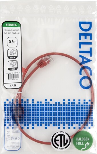 DELTACO Nettverkskabel Cat6 U/UTP AWG28 LSZH 0,5 m Rød