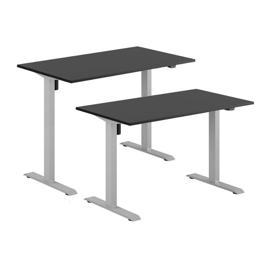 Design Studio Høydejusterbart Elektrisk Skrivebord, Grått Stativ, Svart Bordplate, 10 Størrelser