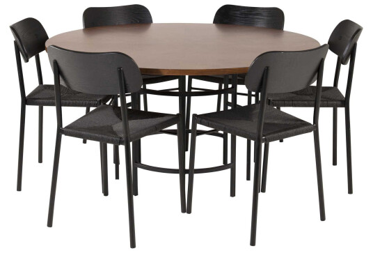 Venture Design Copenhagen & Polly spisegruppe Brun/svart 6 st stoler & bord 140 cm