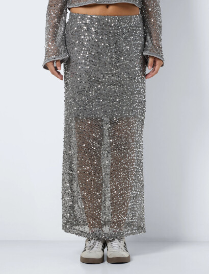 NOISY MAY Nmpaila Hw Net Sequin Skirt Jrs   Silver   S
