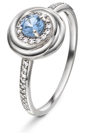 Pan Jewelry, Ring i 925 rhodinert sølv med blå og hvit zirkonia