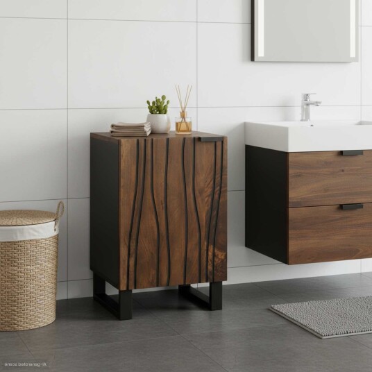 Baderomsskap 38x33.5x58 cm Solid Tre Valnøtt