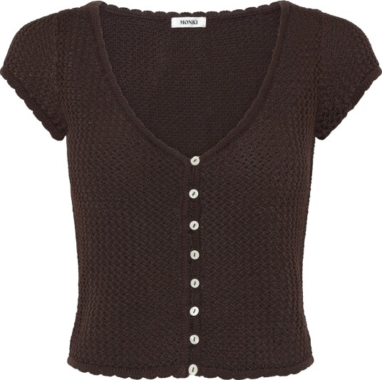 Monki Short Sleeved Crochet Top Brown S