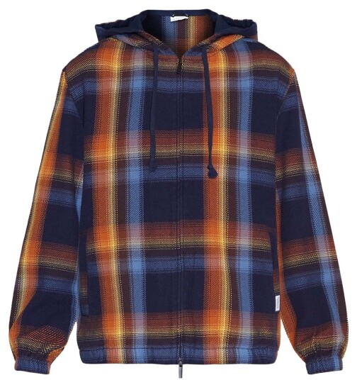 Knowledge Cotton Apparel Men's Checked Hoodie Twill Zipper Jacket Blue Check M, Blue Check Knowledge Cotton Apparel Men's Checked Hoodie Twill Zipper Jacket Blue Check M, Blue Check