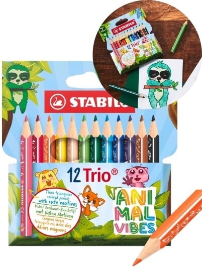 Stabilo Trio Thick Short Animal Vibes Fargeblyanter 12 Stk