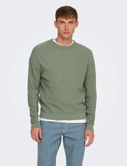 ONLY & SONS Onstony Rlx 12 Ls Waffle Crew Knit Noos Green S