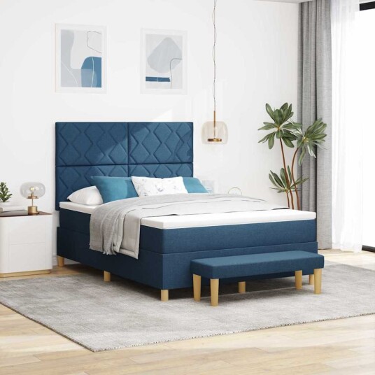 Bokfjær Seng med Madrass & Benk Blå 160x200 cm Stoff Bokfjær Seng med Madrass & Benk Blå 160x200 cm Stoff