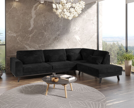 SparMax Copenhagen 25a Hjørnesofa - Sort Ramme - Sort Velur