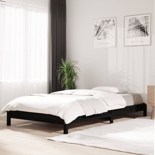 vidaXL Stableseng svart 80x200 cm heltre furu