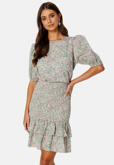 BUBBLEROOM Summer Luxe Patterned Smock Dress Pink / Floral 36