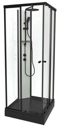 Vikingbad Sofia Rett Pluss Dusjkabinett - Hvit Søyle Svart Matt / 90x90cm Klart Glass