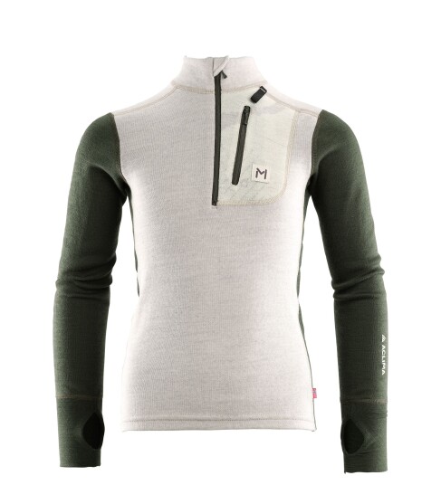 Aclima Lars Monsen Femunden Polo Zip JR BeigeMelange OliveNight 160 Aclima Lars Monsen Femunden Polo Zip JR BeigeMelange OliveNight 160