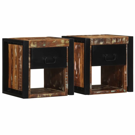  Nattbord 2 stk flerfarget 40x35x40 cm gjenvunnet heltre