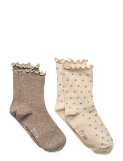 Minymo Socks W. Lettuce Hem (2-Pack) Beige 15\18 Minymo Socks W. Lettuce Hem (2-Pack) Beige 15\18