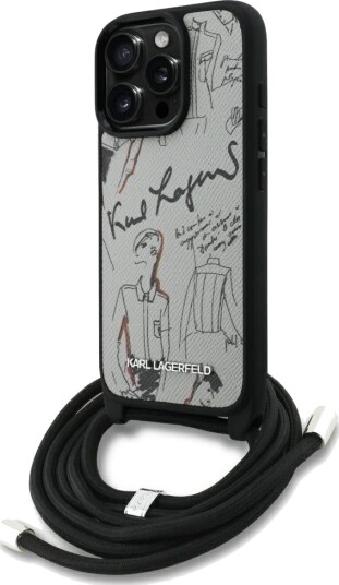 Karl Lagerfeld Crossbody Mobildeksel med Tekstur & Logo til iPhone 16 Pro Max - Grå