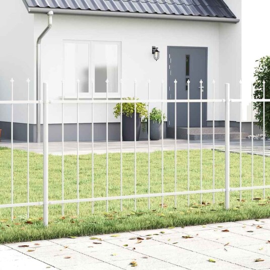 Hagegjerde med Spydtopp Hvit 6,8x0,8 m i Stål