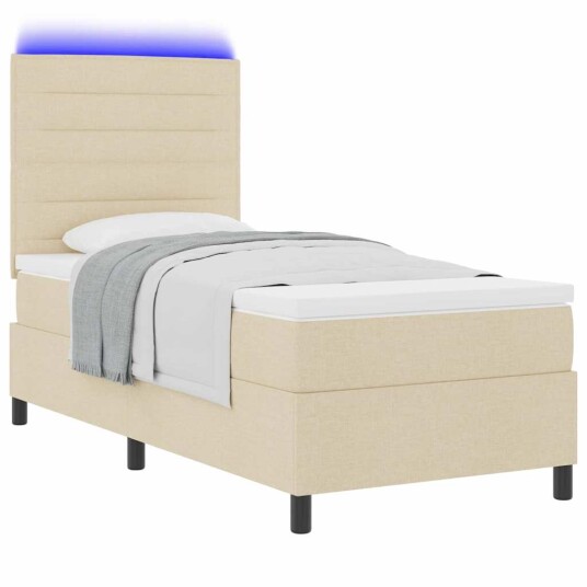 Boksfjær Seng med madrass med LED Krem 80 x 200 cm stoff