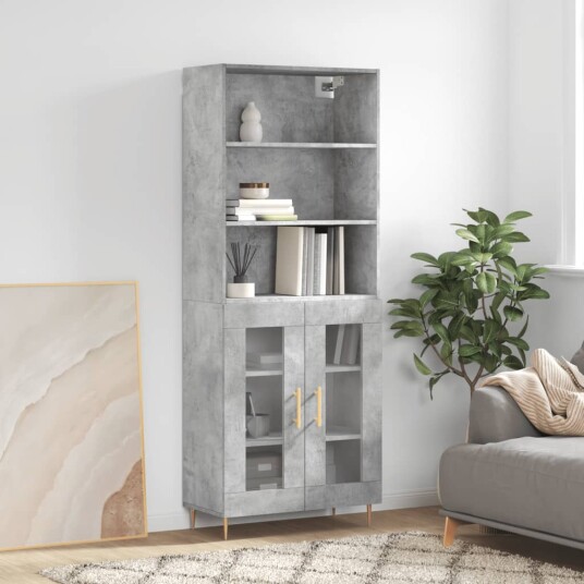 vidaXL Highboard betong grå 69,5x34x180 cm konstruert tre 8720845926724