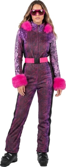 Skidress Snake Print med Rosa Fuskepels Kostyme - 44