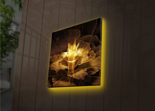 Lerretsbilde med LED belysning 40x40 cm Lysende blomst i abstrakt stil Gull / Svart / Brun
