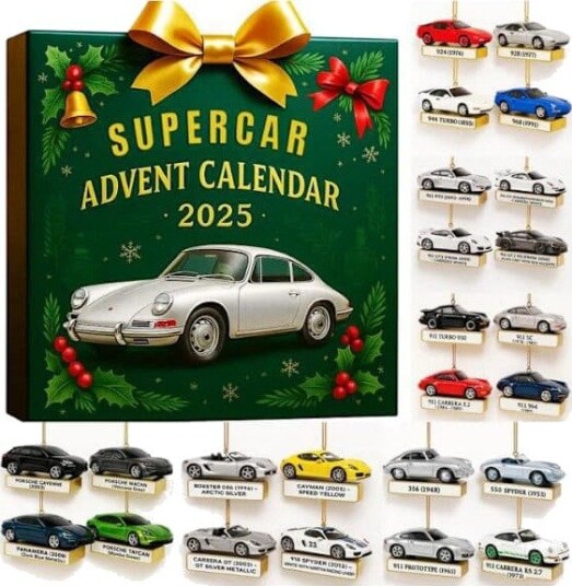 Superbil Adventskalender 2025 – 24 Mini Porsche Støpemodeller Klassisk & Moderne Bilsamlersett
