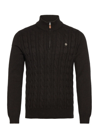 Morris Nathan Cable Half Zip - Brown - M