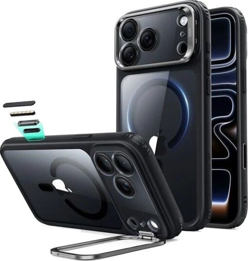 ESR Hybrid Kickstand MagSafe Mobildeksel for iPhone 18 Pro / 17 Pro - Klar Svart